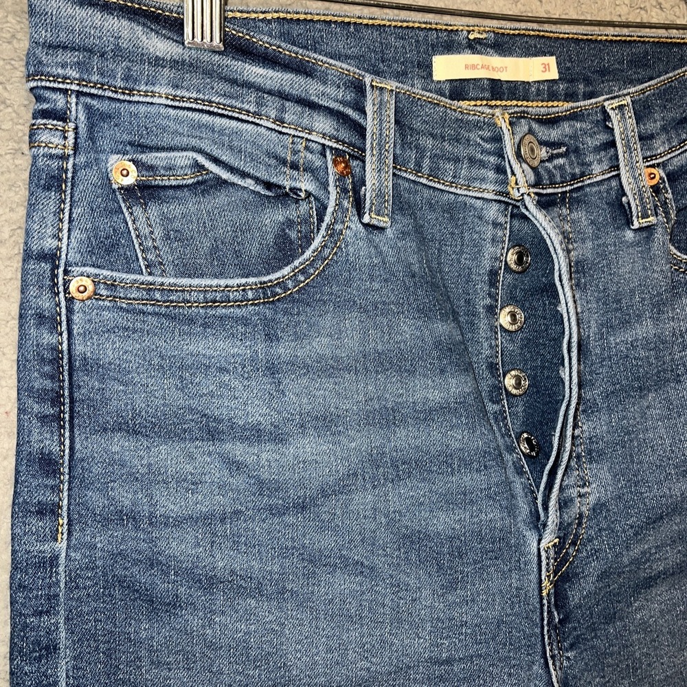 Levi's Ribcage Boot Jeans Women's Sz 31 (30x31) Blue Denim Button Fly High Waist - Picture 3 of 11
